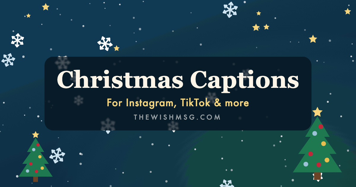 Christmas captions with a tree, ornaments and snowflakes